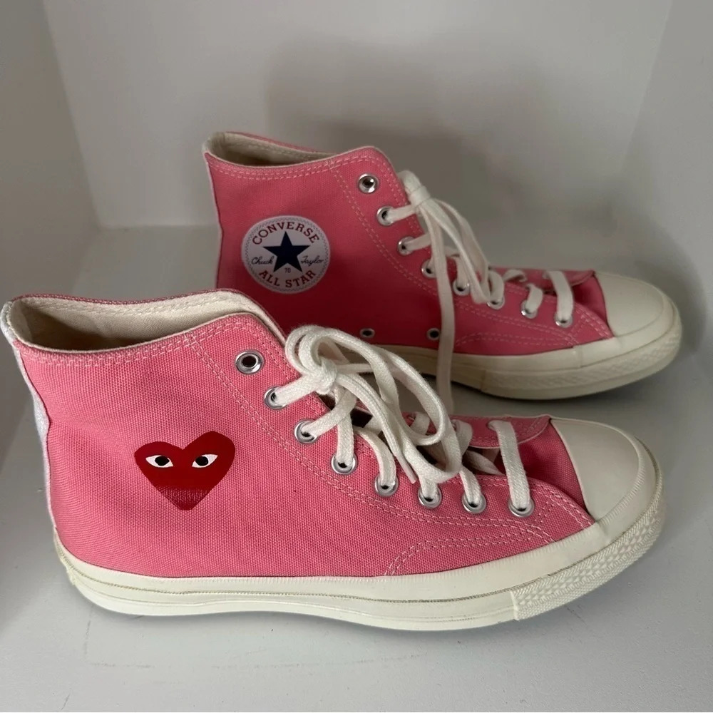 Comme Des Garçons Play × Converse Pink Sneakers SZ W9 - Picture 2 of 8